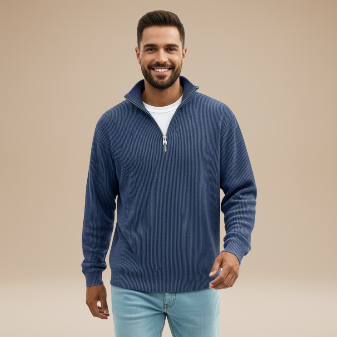 Mirko | Maglia Uomo con Mezza Zip e Trama a Rilievo