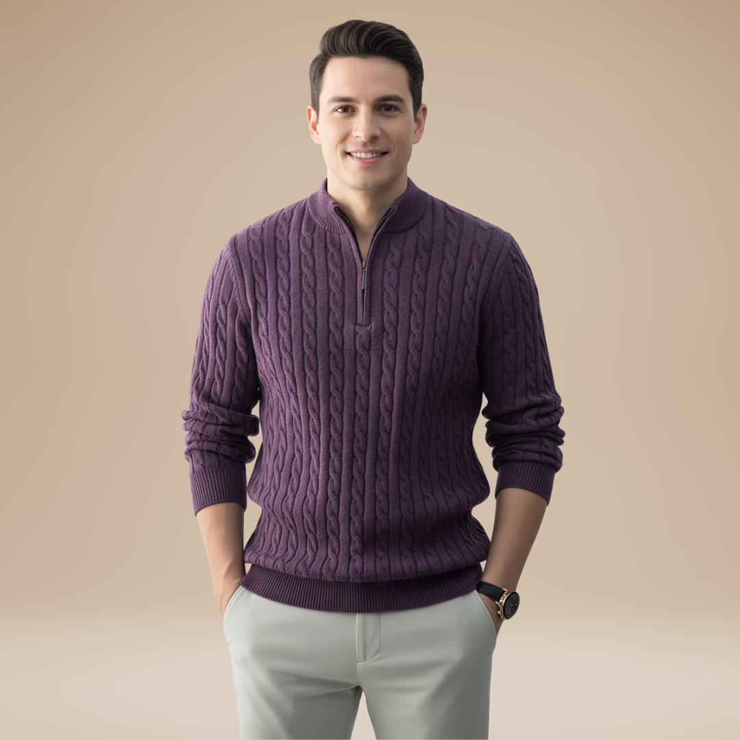 Marcello | Maglione Uomo a Mezza Zip con Trama a Trecce