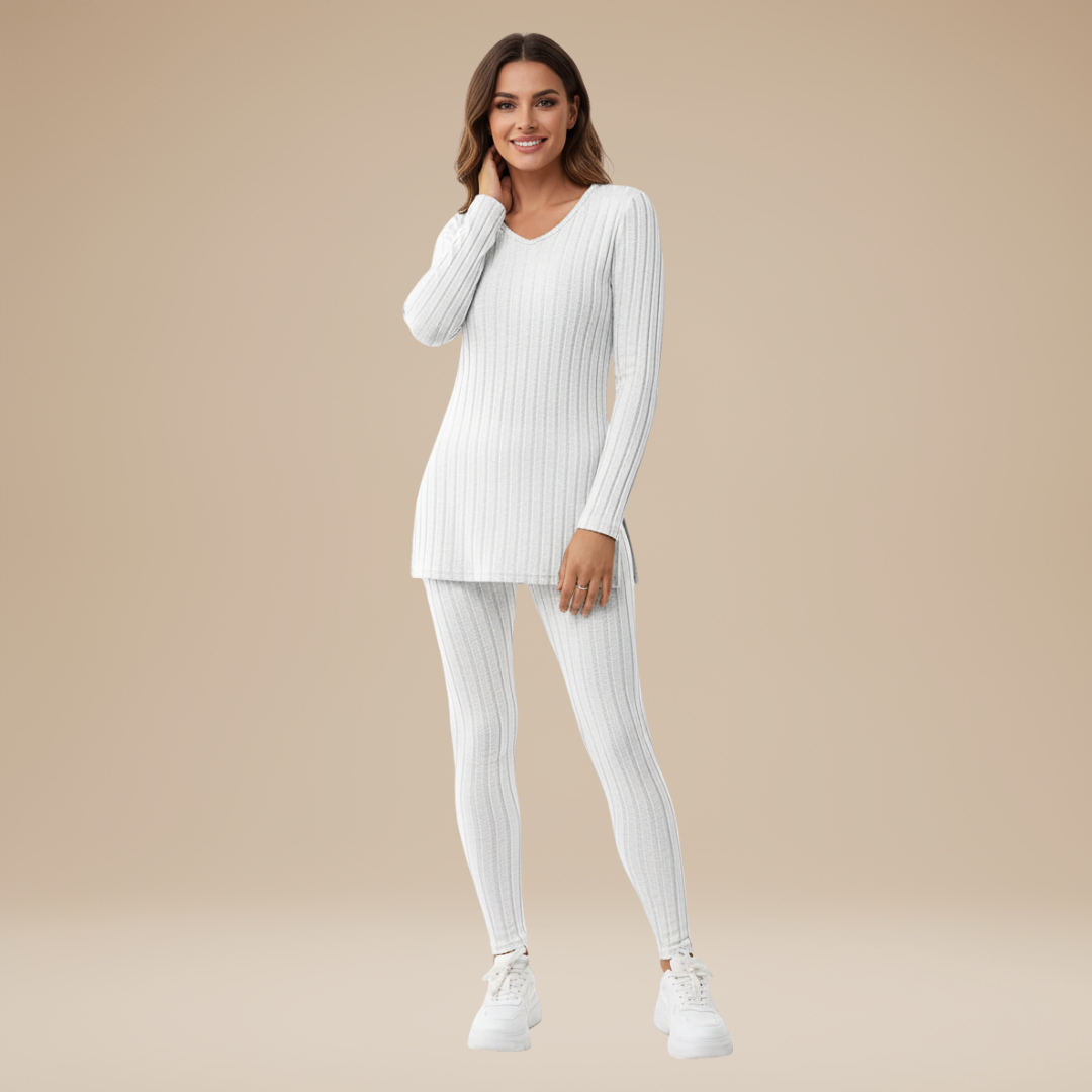Fiordaliso | Completo Donna in Maglia a Coste con Top Lungo e Leggings