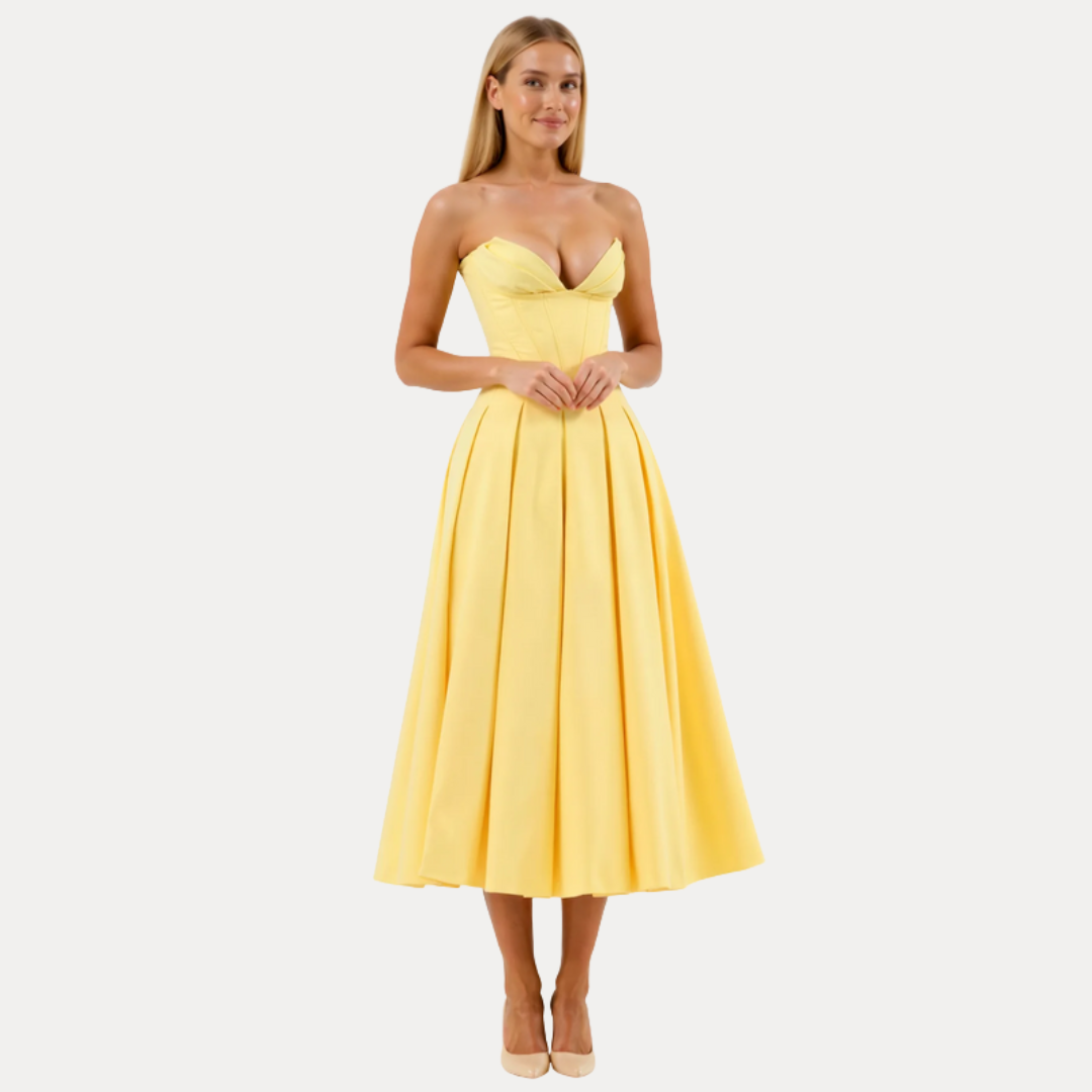 Rebecca | Abito Midi con Corsetto e Gonna a Ruota