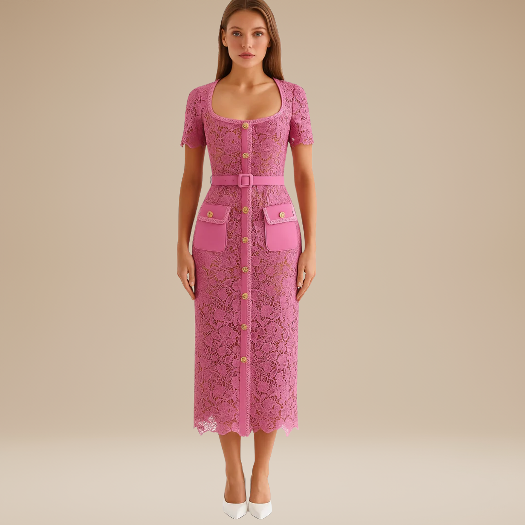 Sabina | Midi Lace Dress with Buttons