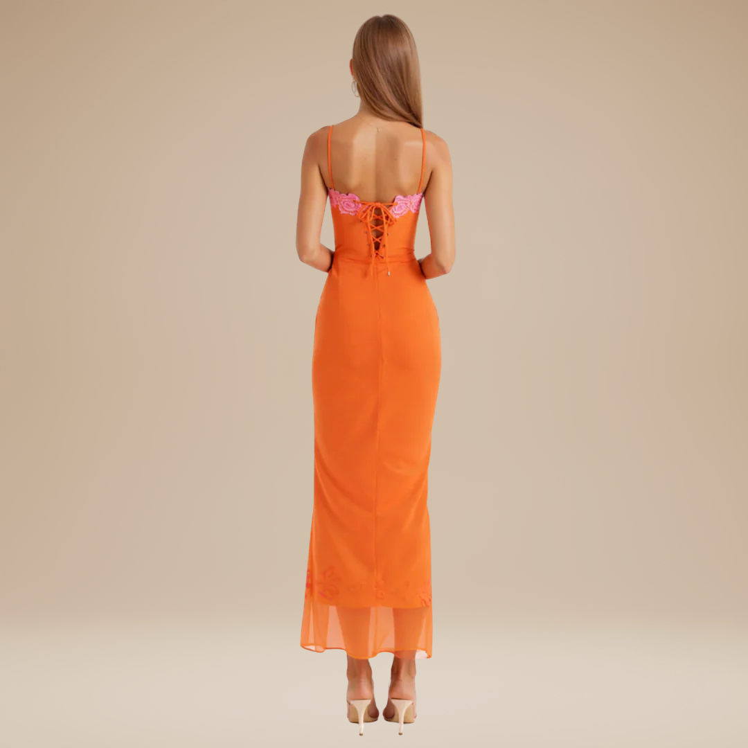 Nicoletta | Long Dress with Contrasting Lace
