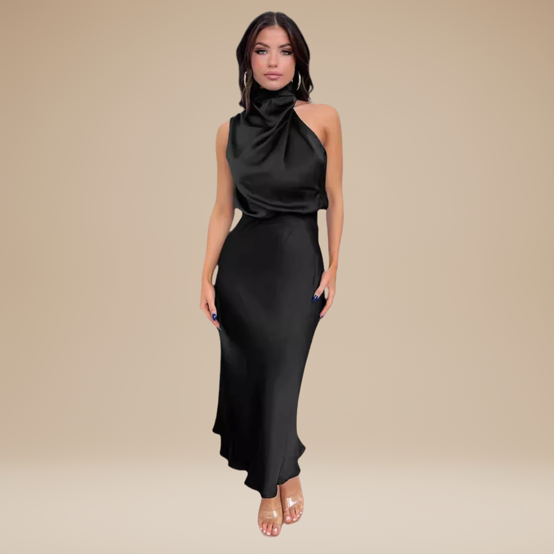 Carlotta | Long Dress with Draped Neckline