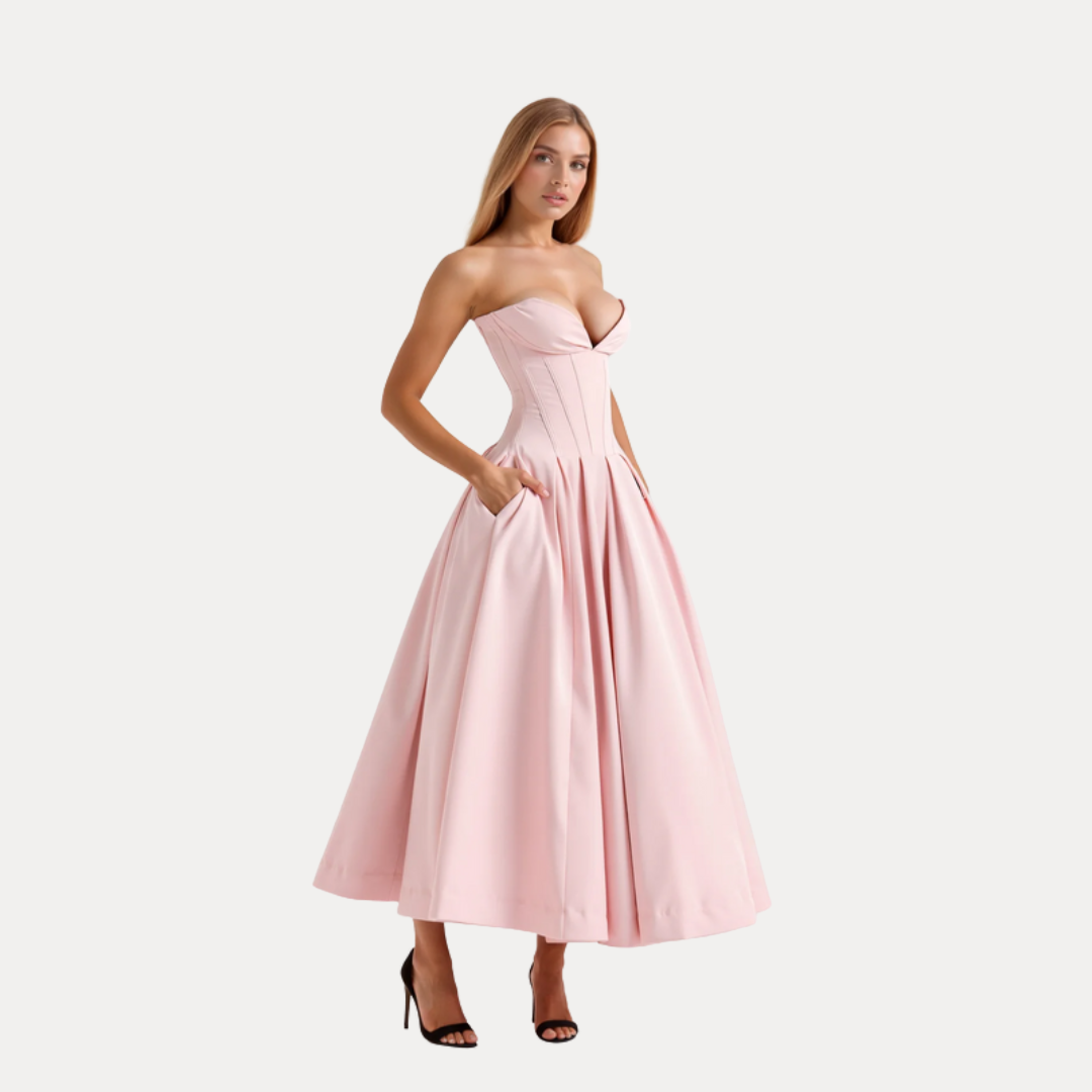 Rebecca | Abito Midi con Corsetto e Gonna a Ruota