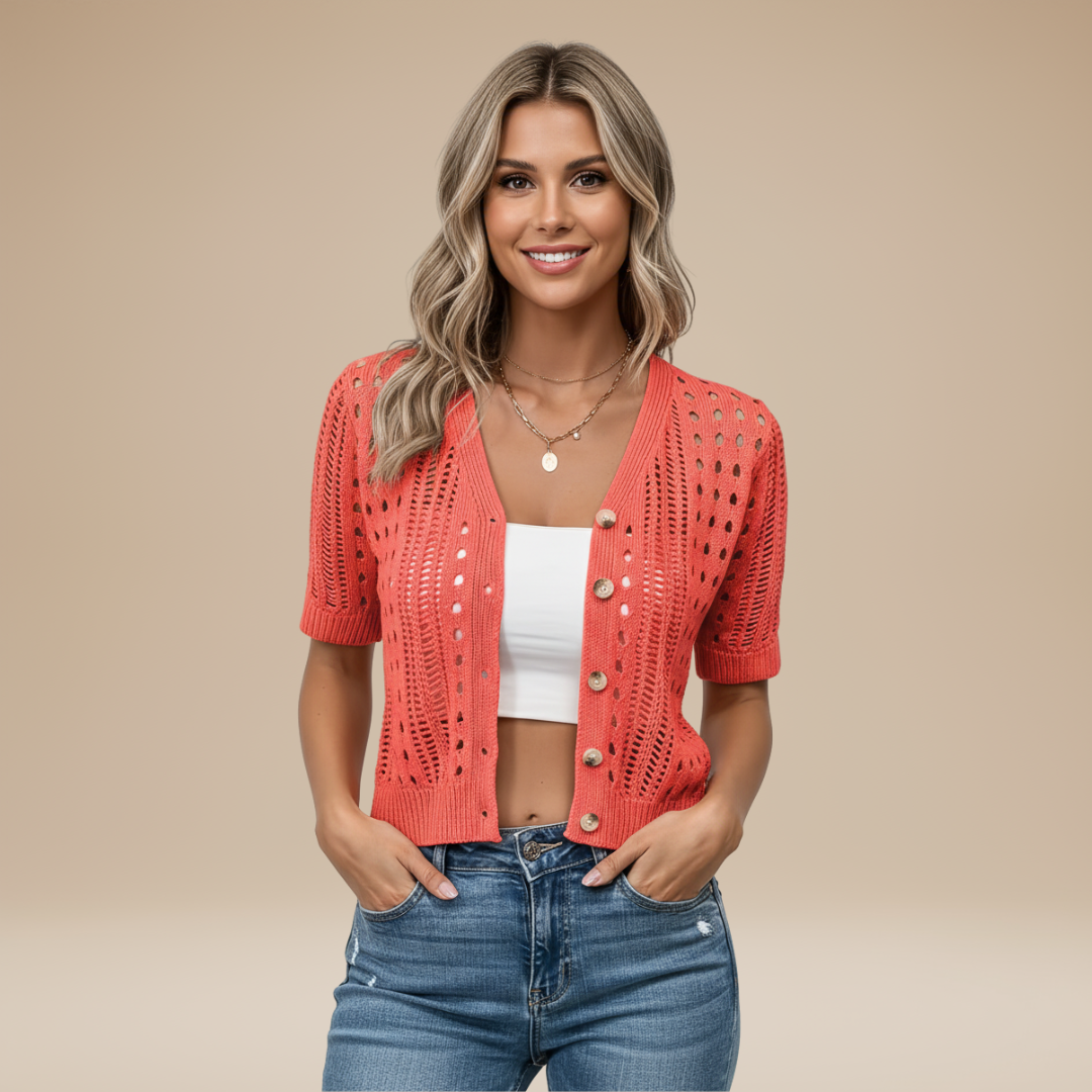 Gaia | Cardigan Donna Corto con Lavorazione Traforata