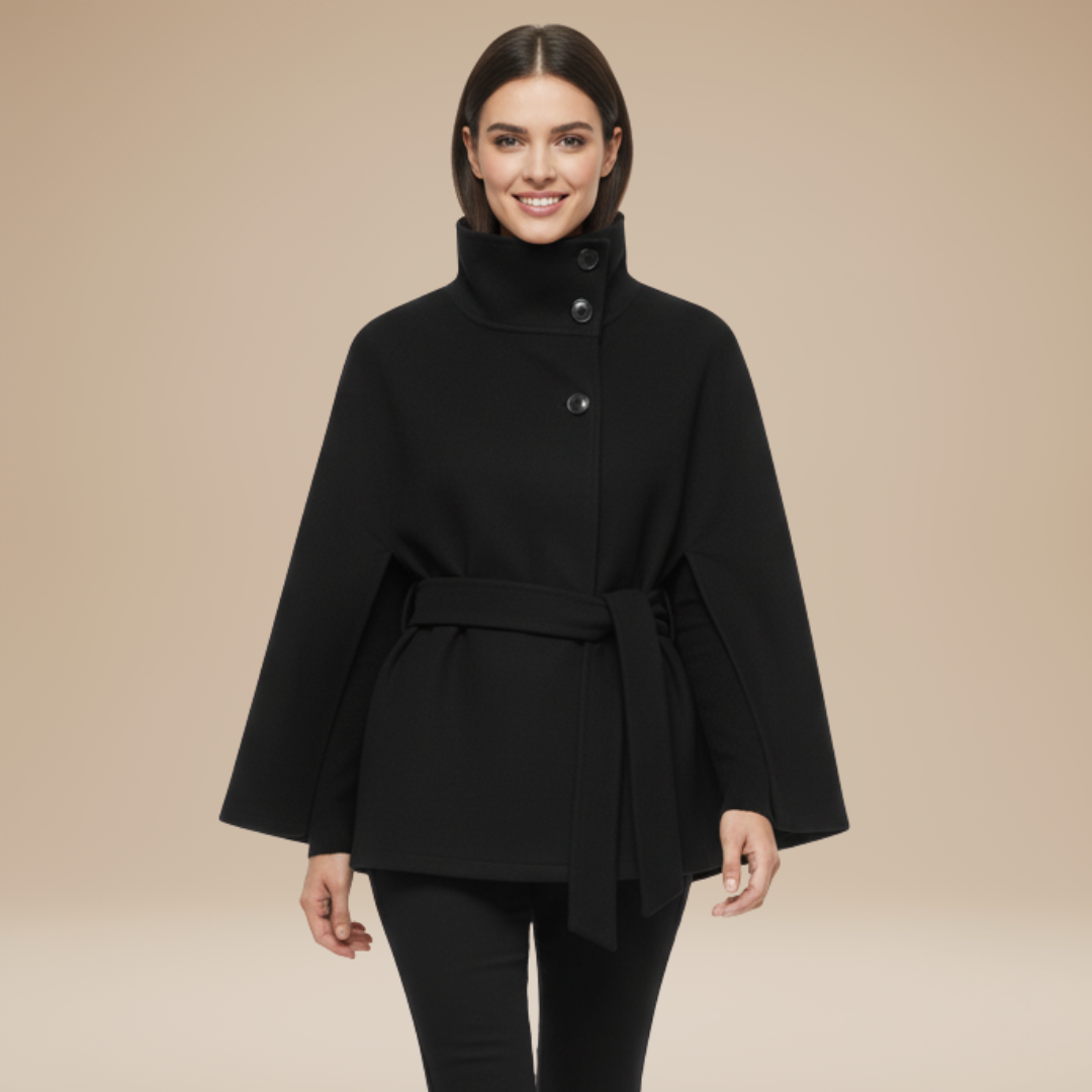 Margherita | Cappotto Donna Mantella con Collo Alto e Cintura