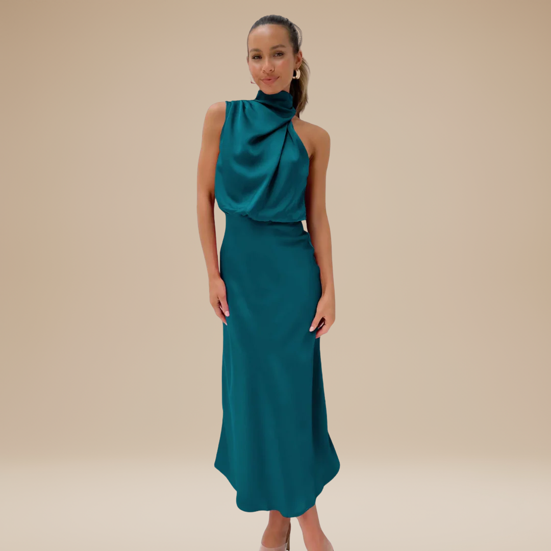Carlotta | Long Dress with Draped Neckline