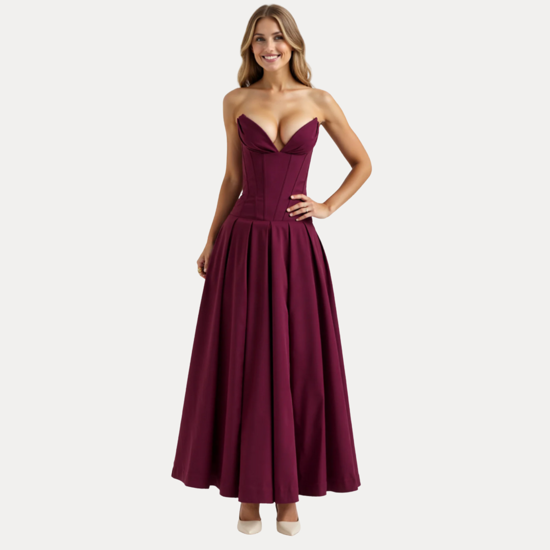 Rebecca | Abito Midi con Corsetto e Gonna a Ruota