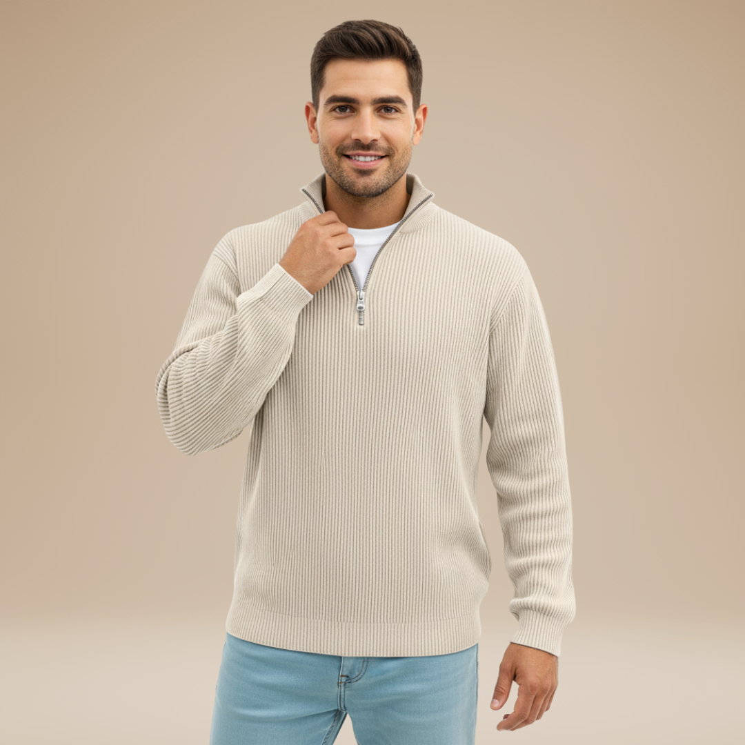 Mirko | Maglia Uomo con Mezza Zip e Trama a Rilievo