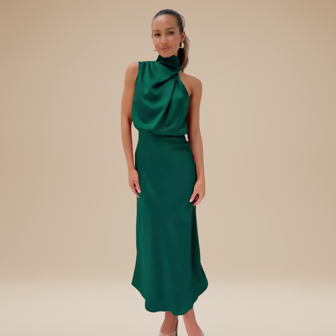Carlotta | Long Dress with Draped Neckline