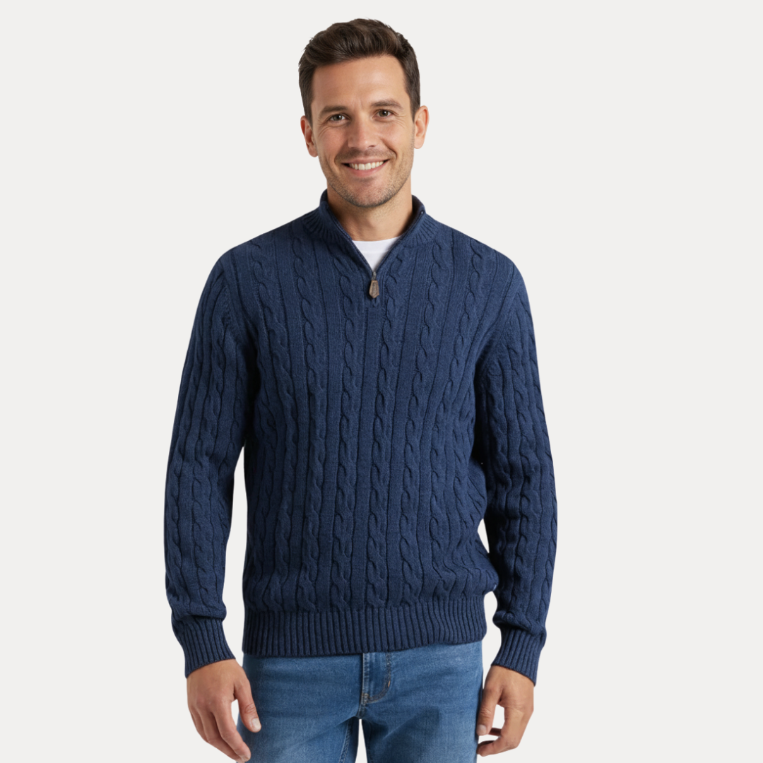 Lorenzo | Maglione a Treccia con Mezza Zip