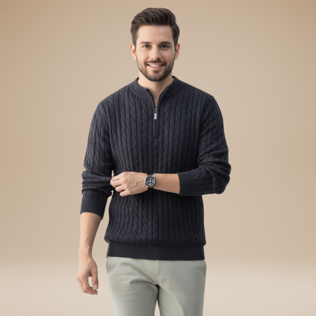 Marcello | Maglione Uomo a Mezza Zip con Trama a Trecce