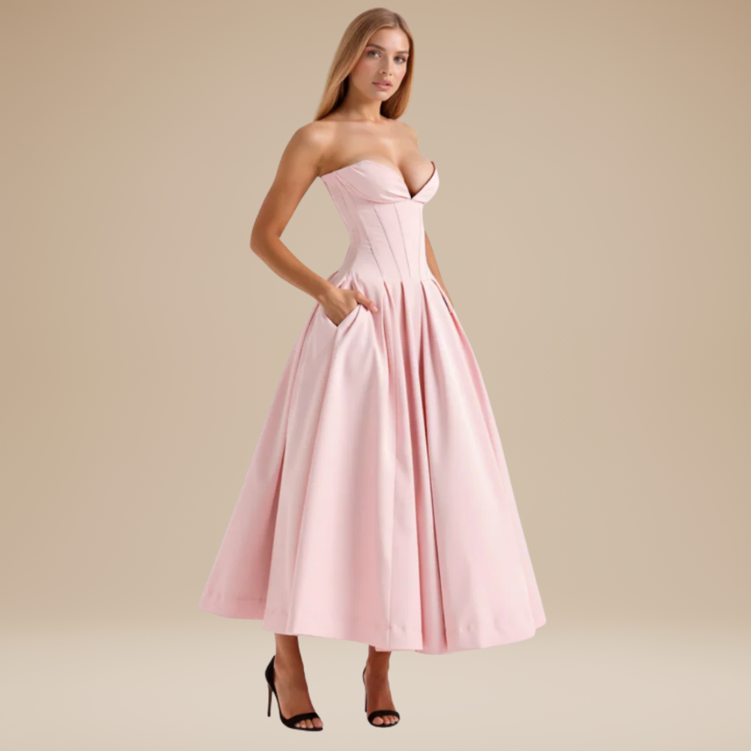 Rebecca | Midi Dress with Corset and Flared Skirt 