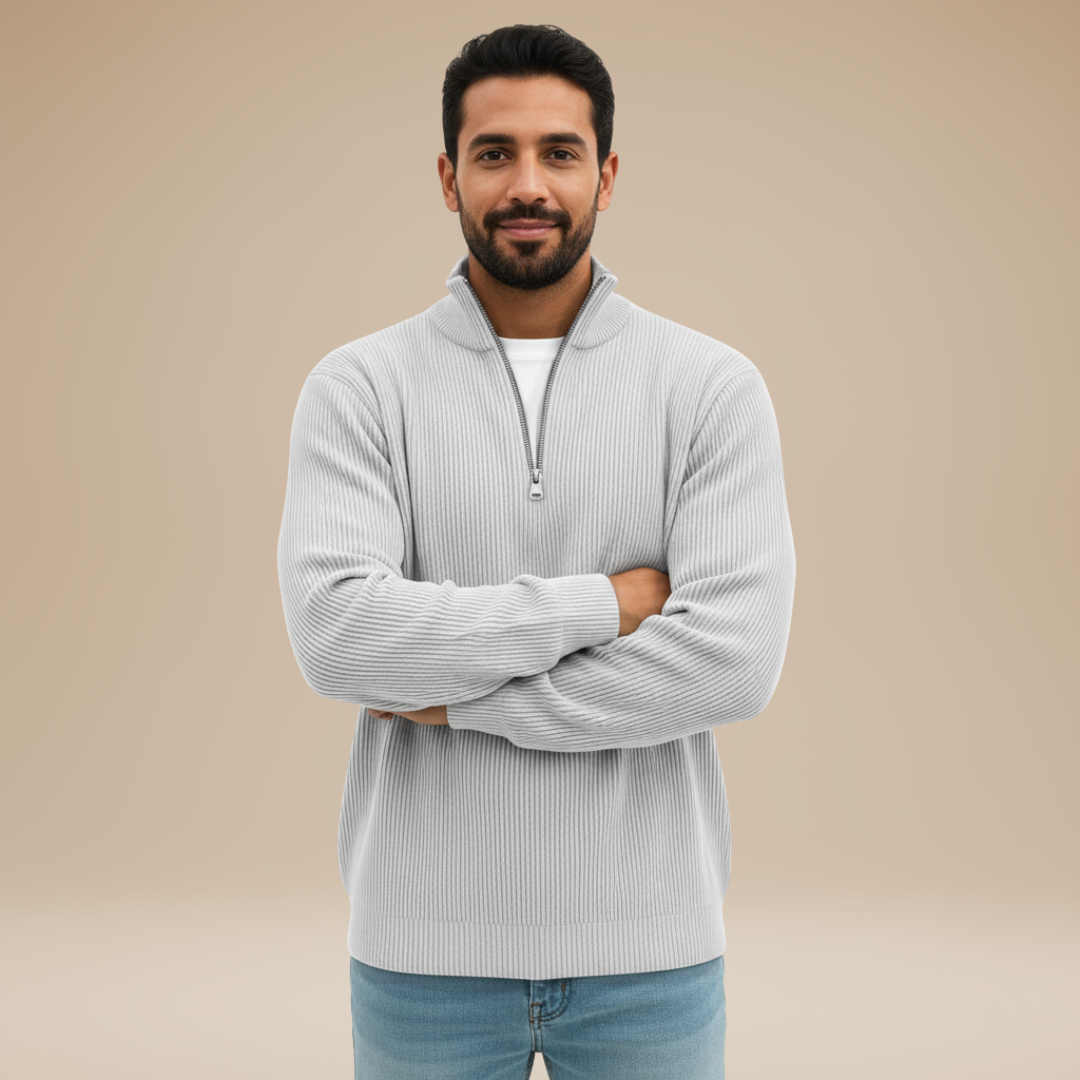 Mirko | Maglia Uomo con Mezza Zip e Trama a Rilievo