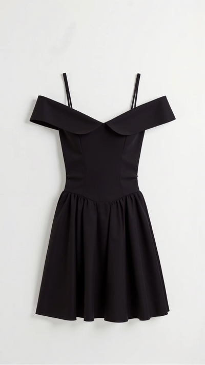 Lavinia | Abito Corto con Scollo Bardot e Gonna Voluminosa – Stile Teatrale e Seducente