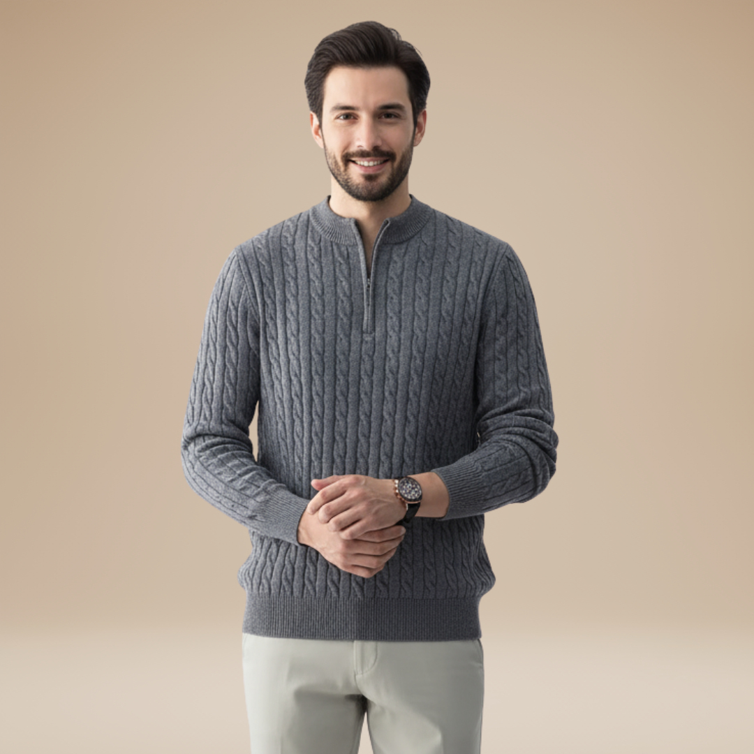 Marcello | Maglione Uomo a Mezza Zip con Trama a Trecce