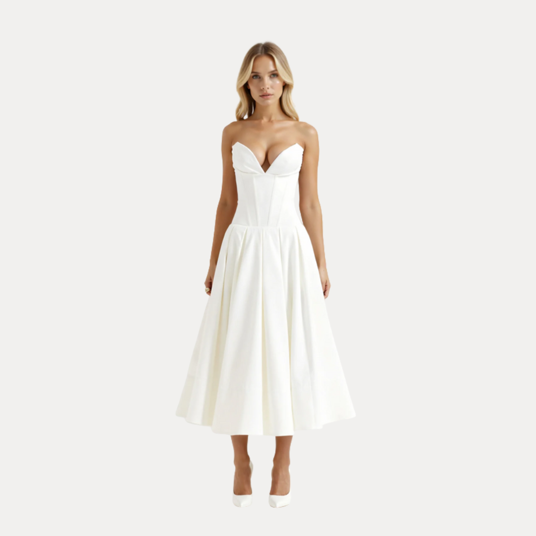 Rebecca | Abito Midi con Corsetto e Gonna a Ruota