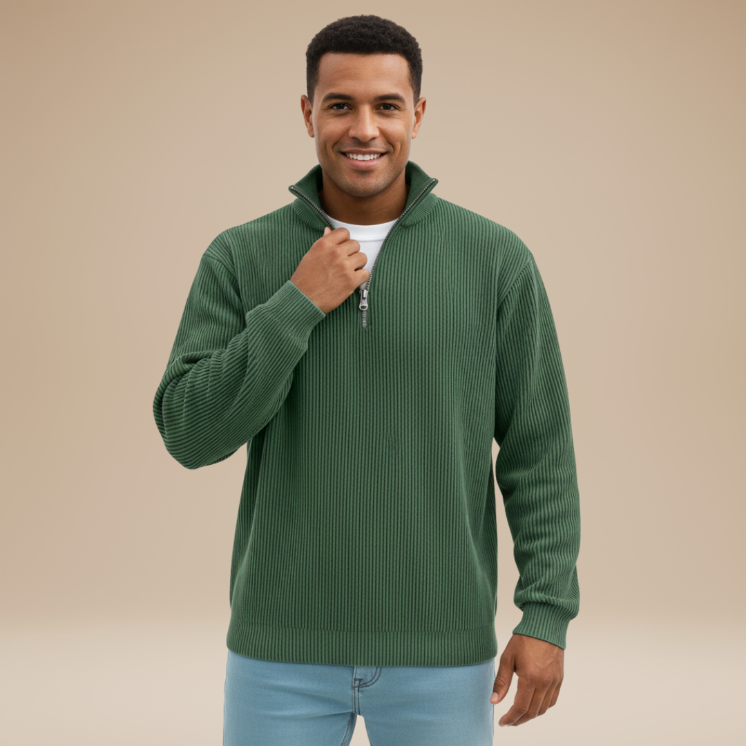 Mirko | Maglia Uomo con Mezza Zip e Trama a Rilievo