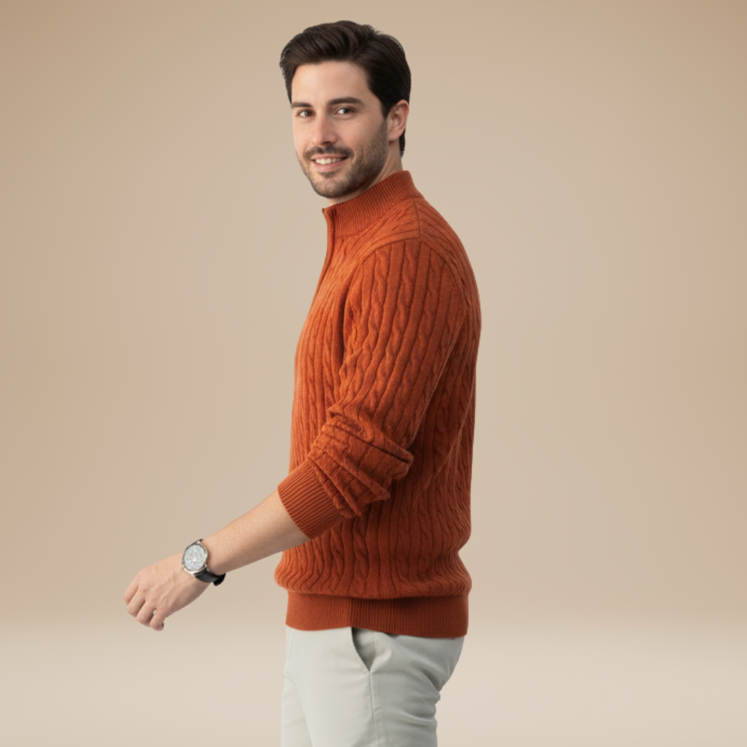 Marcello | Maglione Uomo a Mezza Zip con Trama a Trecce
