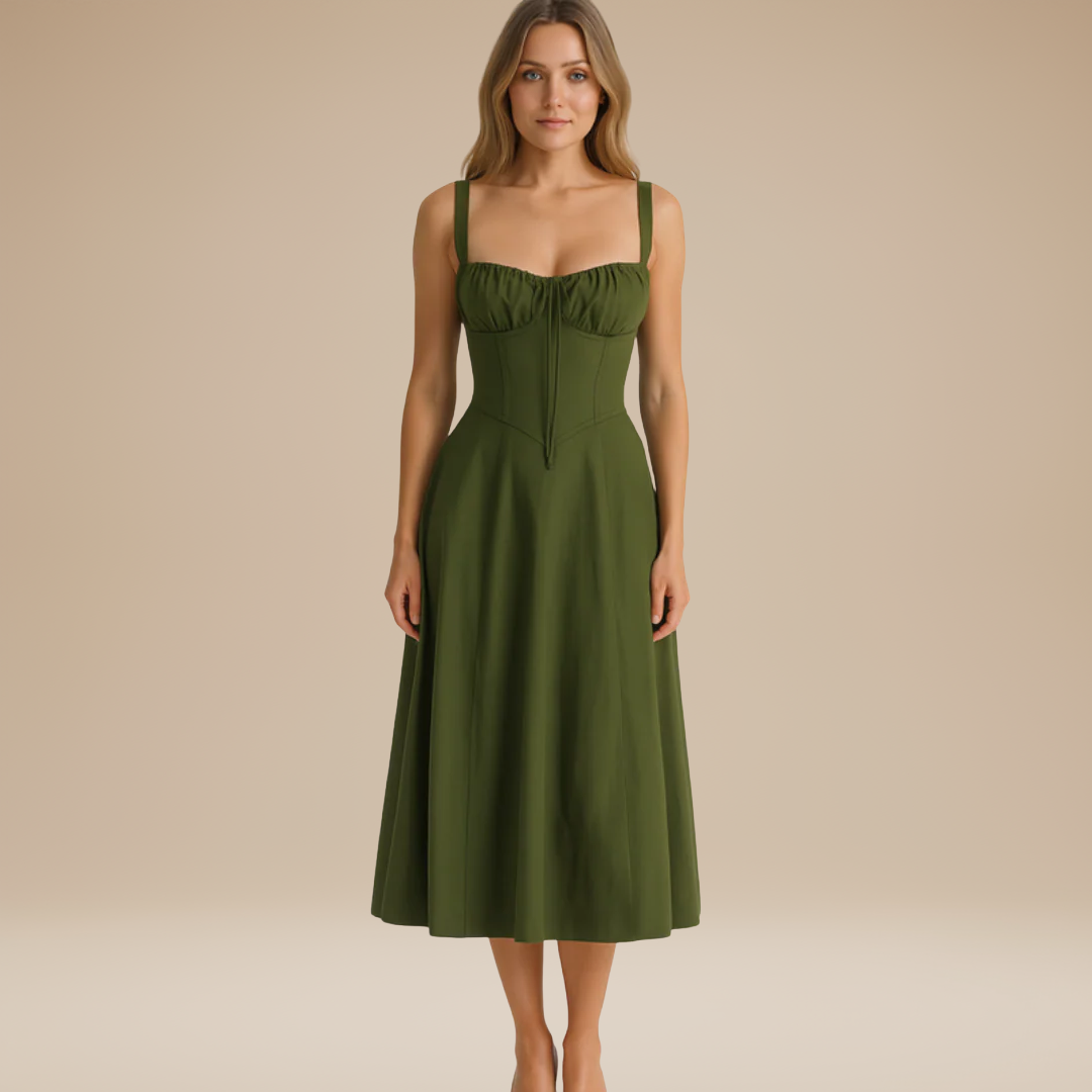 Lorenza | Midi Dress with Structured Bodice