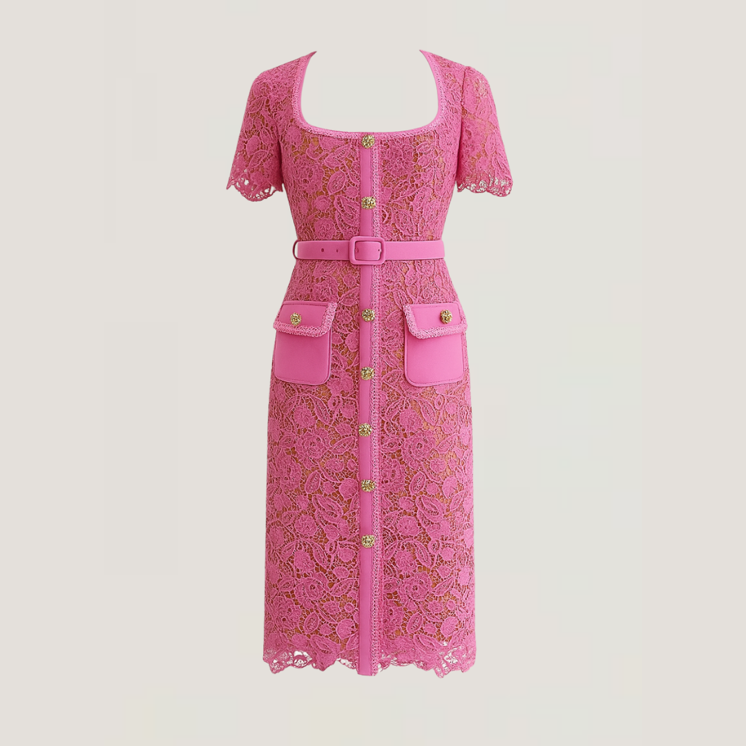 Sabina | Abito Midi in Pizzo con Bottoni