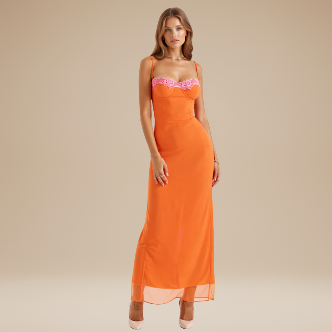 Nicoletta | Long Dress with Contrasting Lace