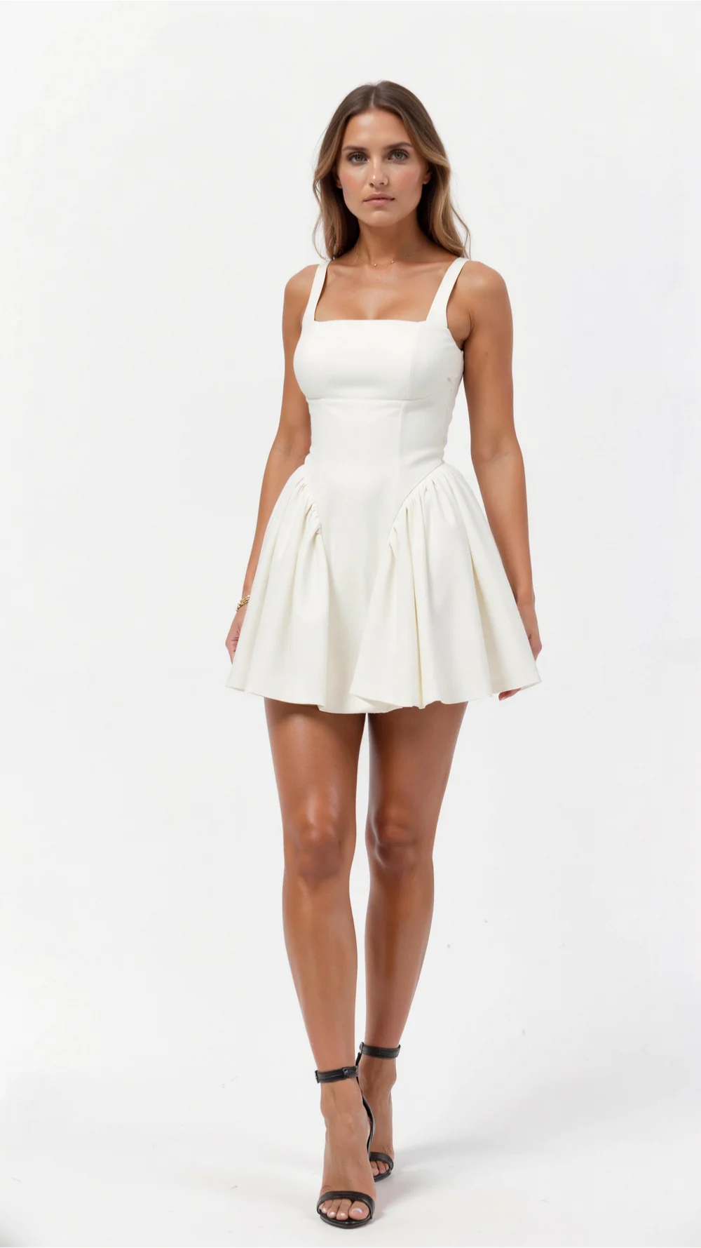 Angelica | Mini Abito Svasato con Scollo Quadrato – Silhouette Strutturata e Gonna a Balze Eleganti