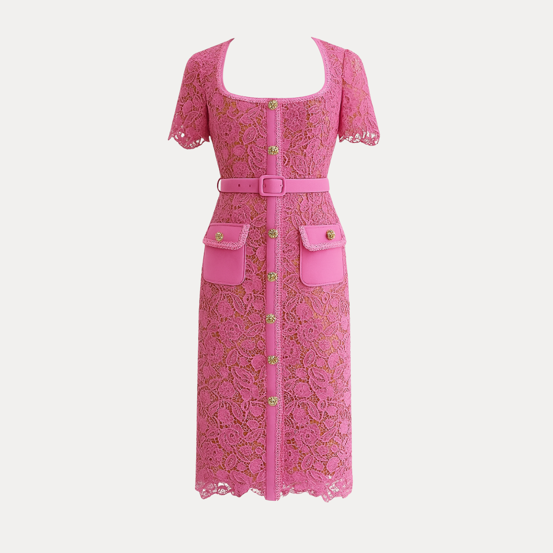 Sabina | Abito Midi in Pizzo con Bottoni