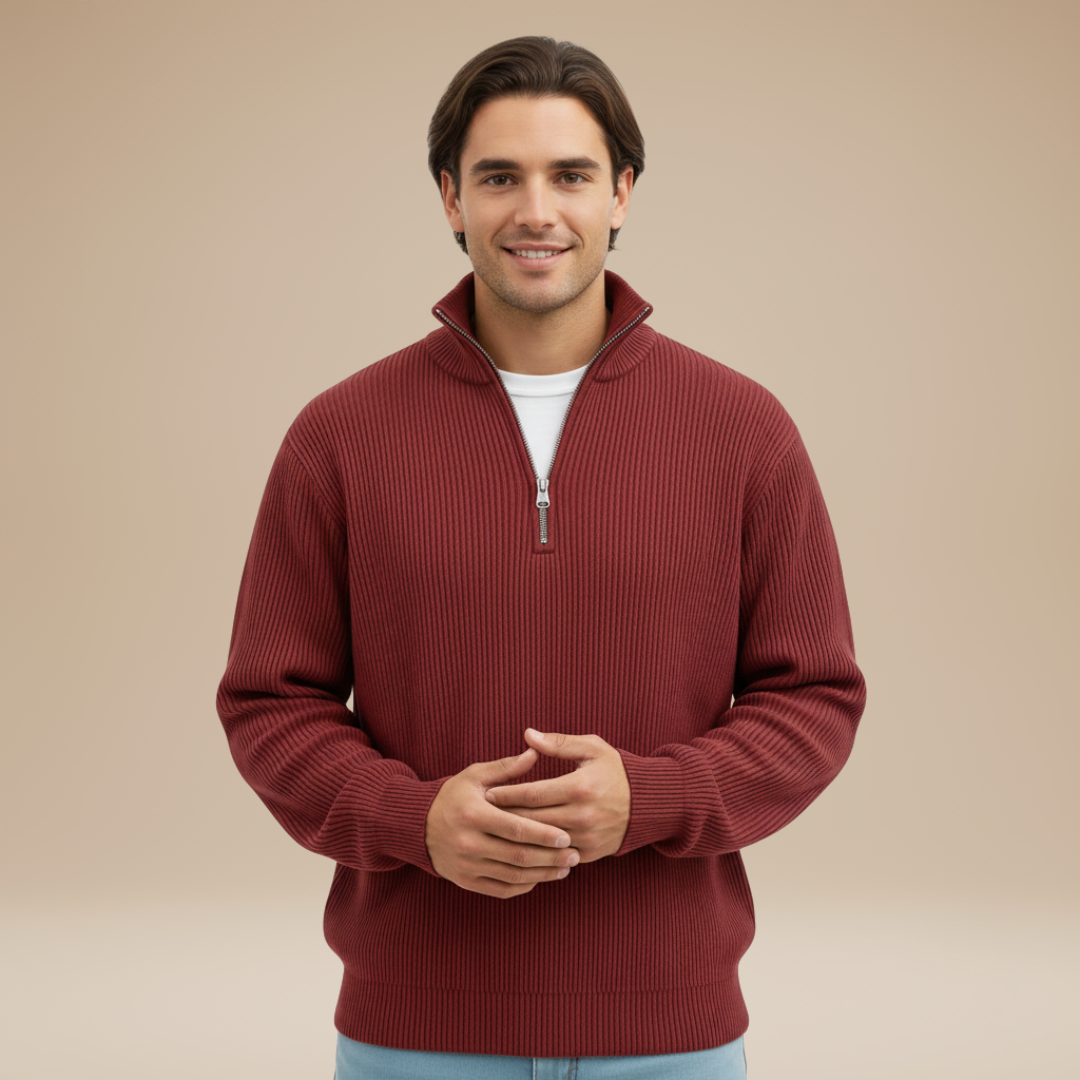 Mirko | Maglia Uomo con Mezza Zip e Trama a Rilievo