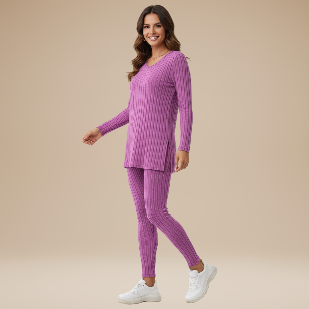 Fiordaliso | Completo Donna in Maglia a Coste con Top Lungo e Leggings