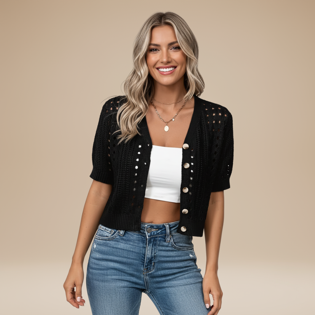 Gaia | Cardigan Donna Corto con Lavorazione Traforata