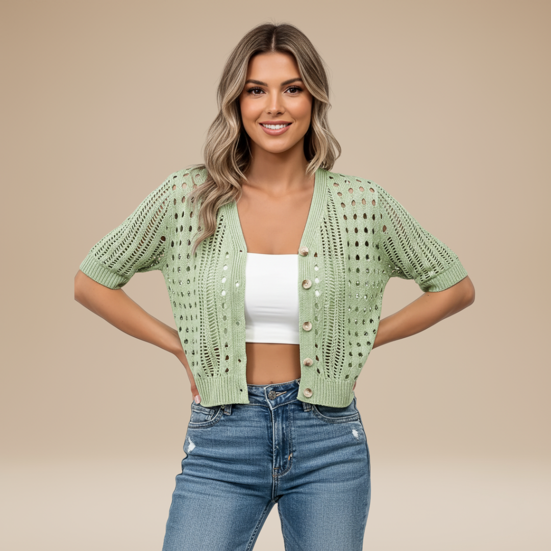 Gaia | Cardigan Donna Corto con Lavorazione Traforata