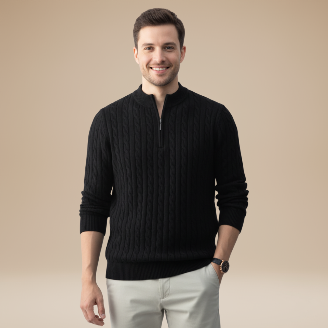 Marcello | Maglione Uomo a Mezza Zip con Trama a Trecce