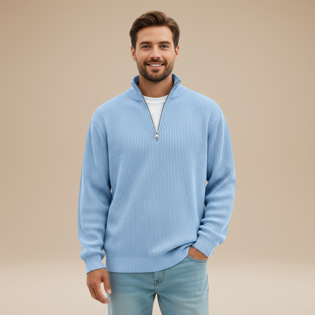 Mirko | Maglia Uomo con Mezza Zip e Trama a Rilievo