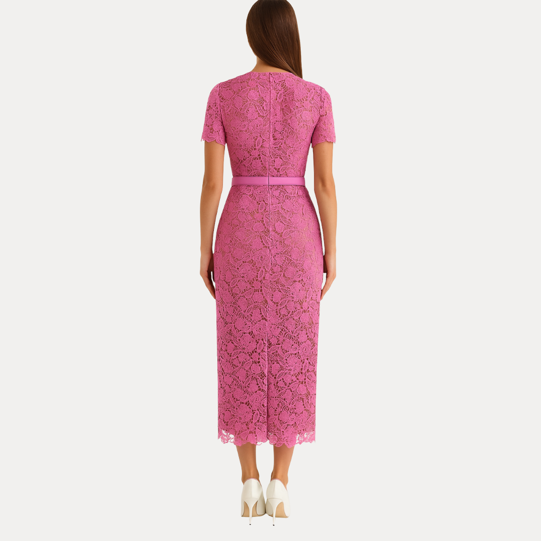 Sabina | Abito Midi in Pizzo con Bottoni