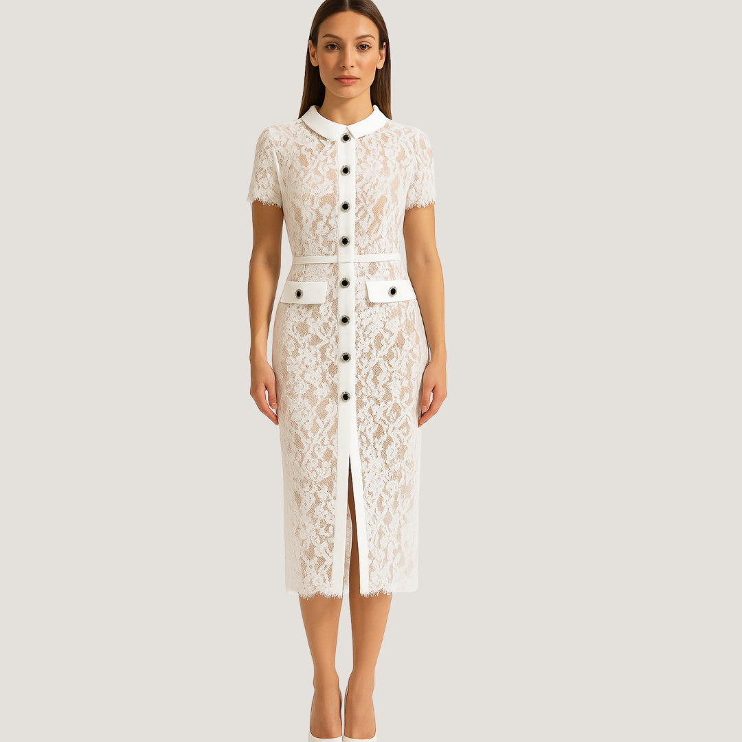 Caterina | Abito Camicia in Pizzo Elegante