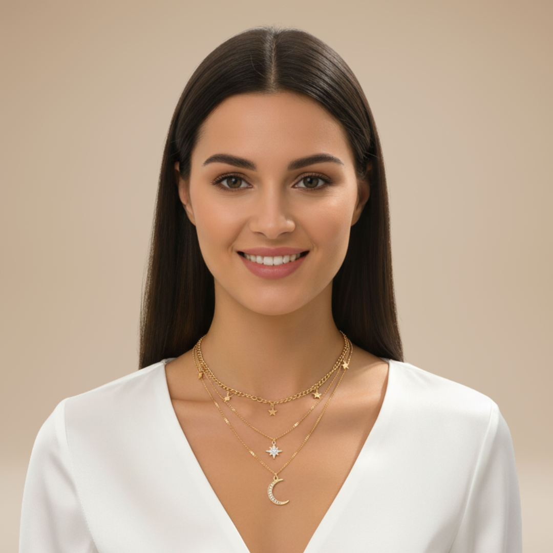 Stella | Collana Donna Multistrato con Stelle e Mezzaluna