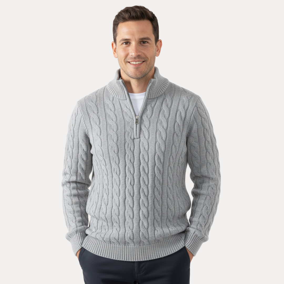 Lorenzo | Maglione a Treccia con Mezza Zip