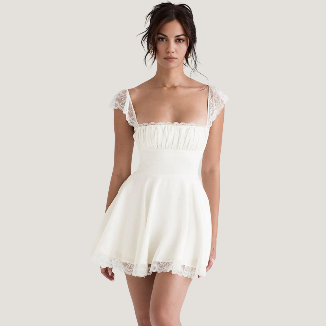 Ivette | Abito Corto in Chiffon e Pizzo