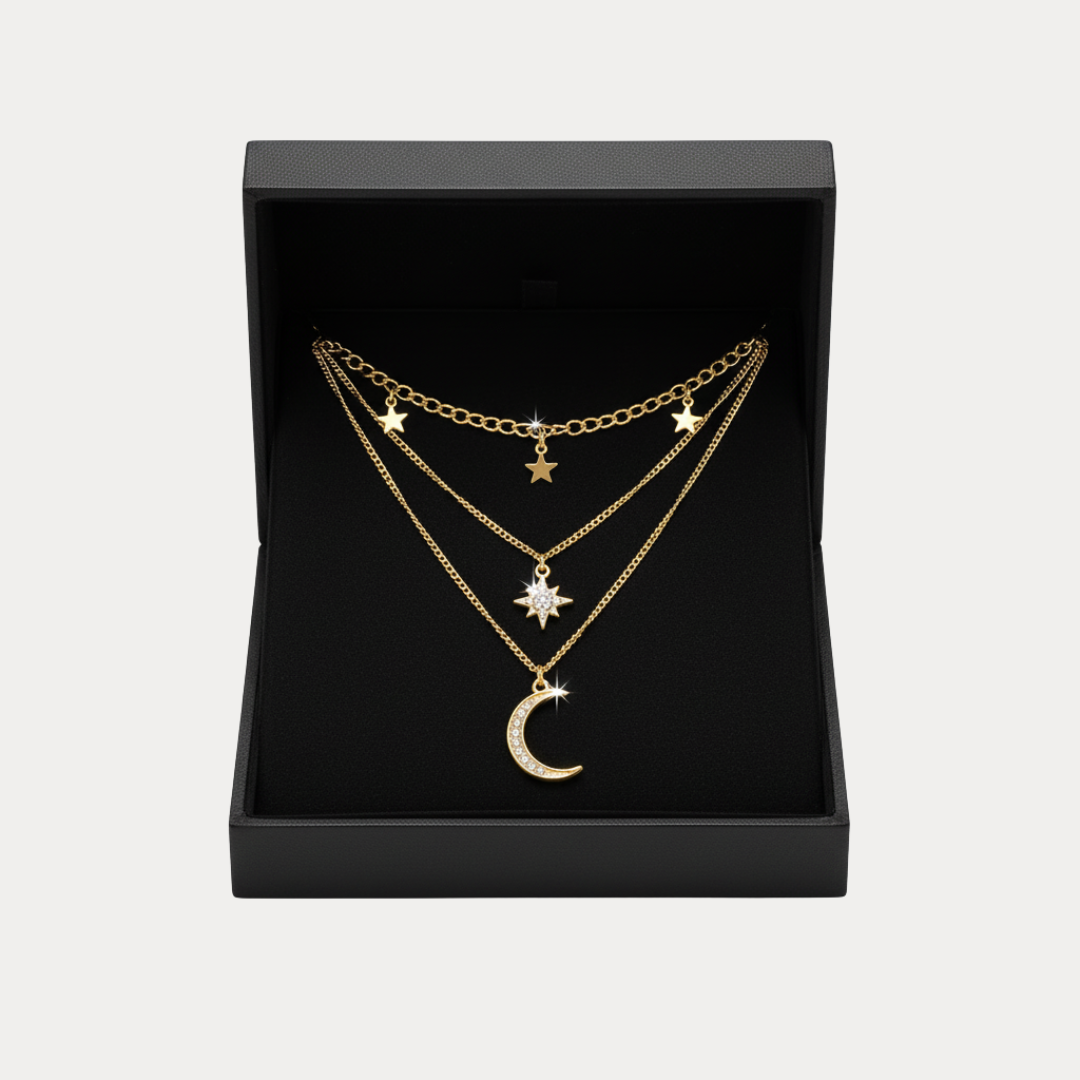 Stella | Collana Donna Multistrato con Stelle e Mezzaluna
