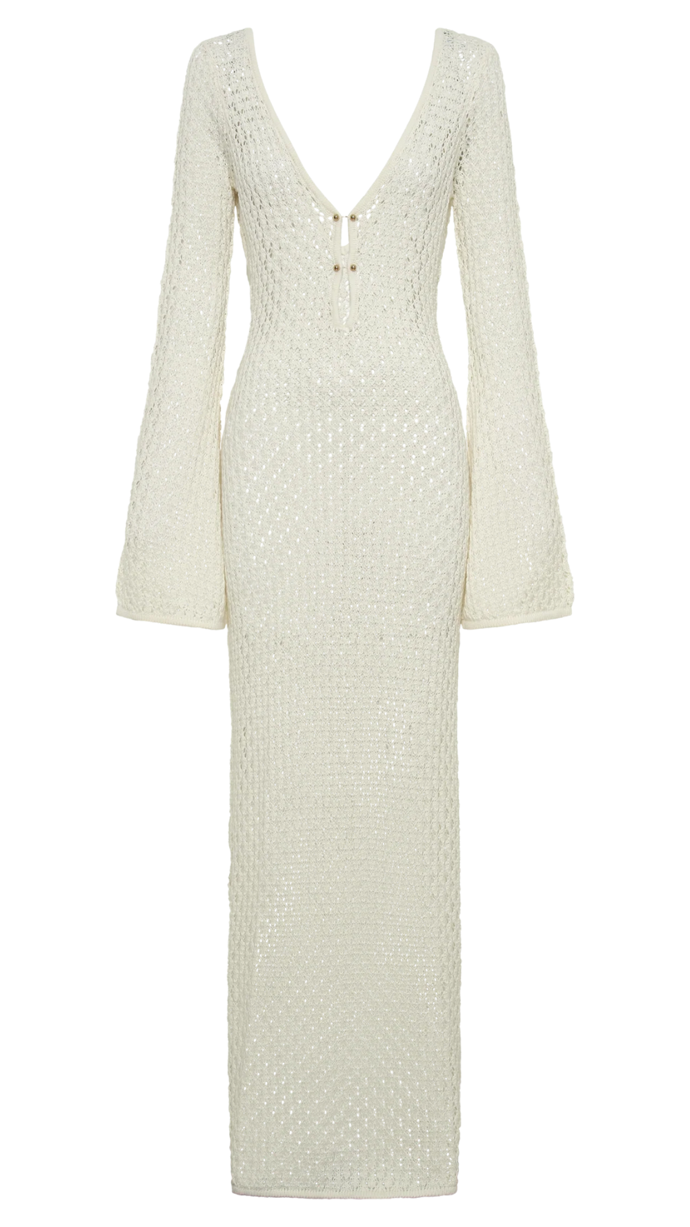 Chiara Bellandi | Abito Lungo Donna in Maglia Crochet con Profonda Scollo a V Sensualità Boho – Trasparenze Delicate e Comfort Naturale