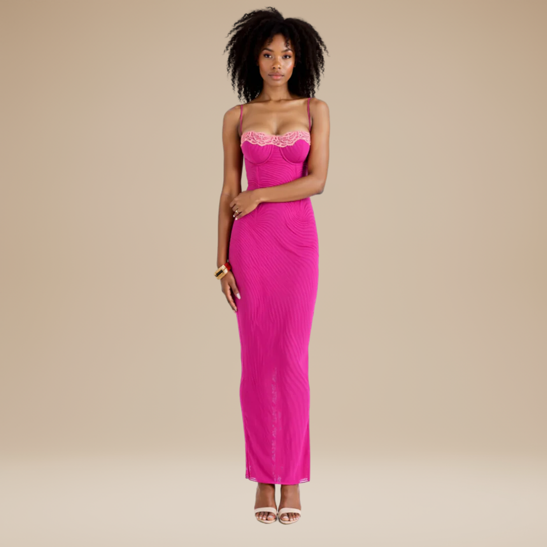 Nicoletta | Long Dress with Contrasting Lace
