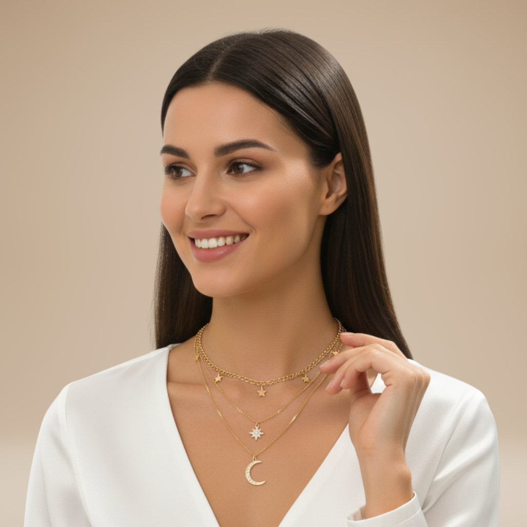 Stella | Collana Donna Multistrato con Stelle e Mezzaluna