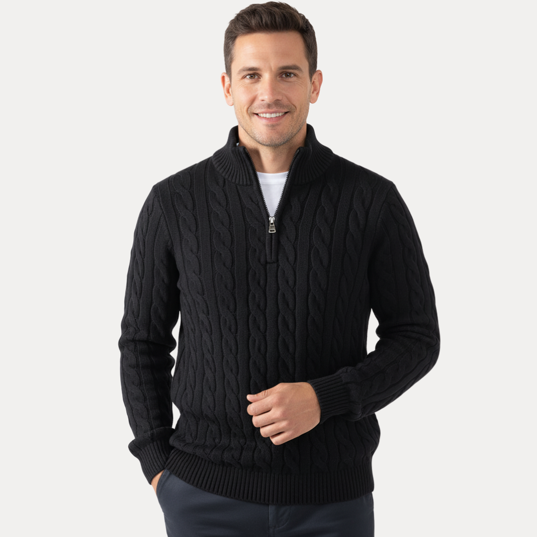 Lorenzo | Maglione a Treccia con Mezza Zip