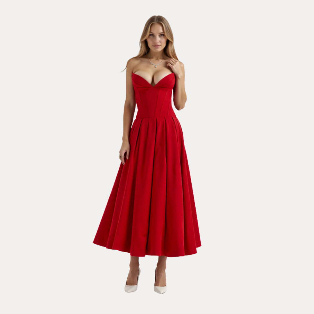 Rebecca | Abito Midi con Corsetto e Gonna a Ruota