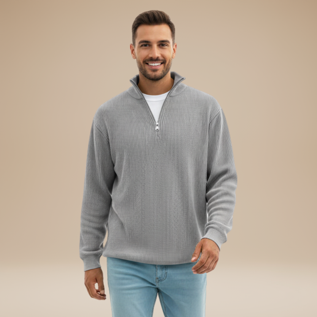 Mirko | Maglia Uomo con Mezza Zip e Trama a Rilievo