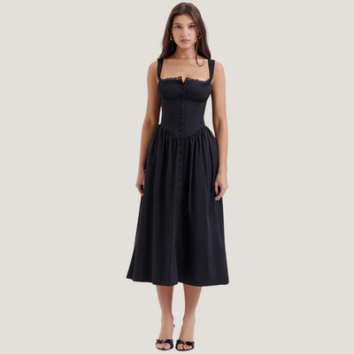 Paola | Abito Midi a Fiori con Corpetto Strutturato