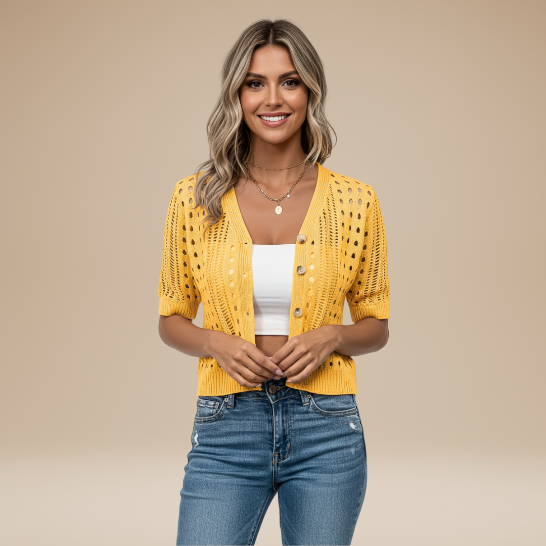 Gaia | Cardigan Donna Corto con Lavorazione Traforata