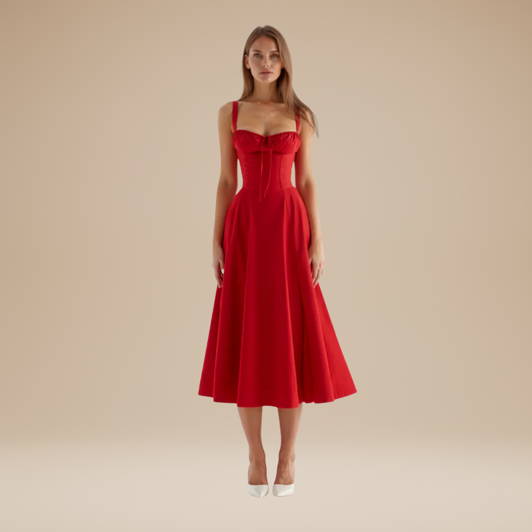 Lorenza | Midi Dress with Structured Bodice