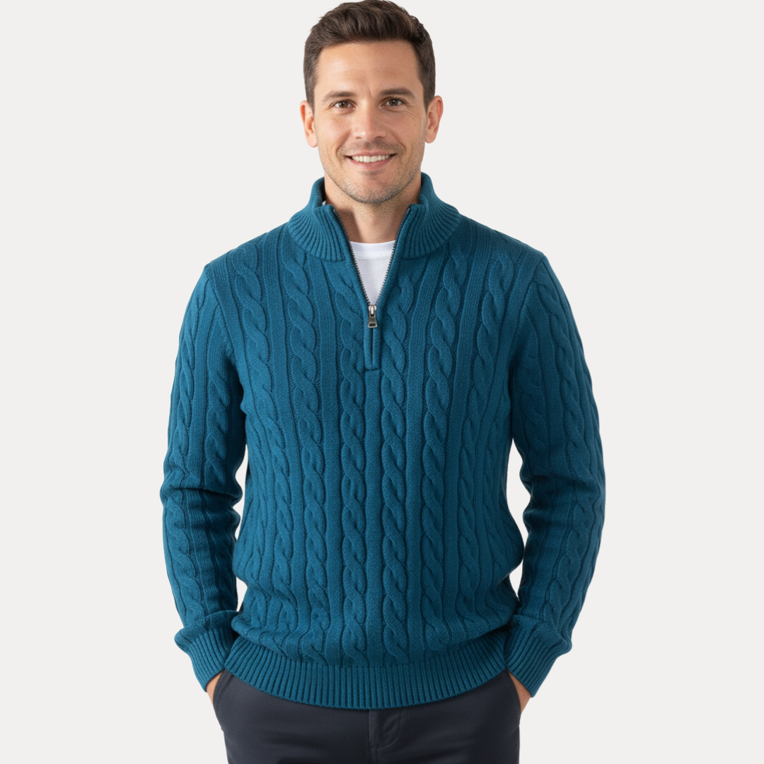 Lorenzo | Maglione a Treccia con Mezza Zip